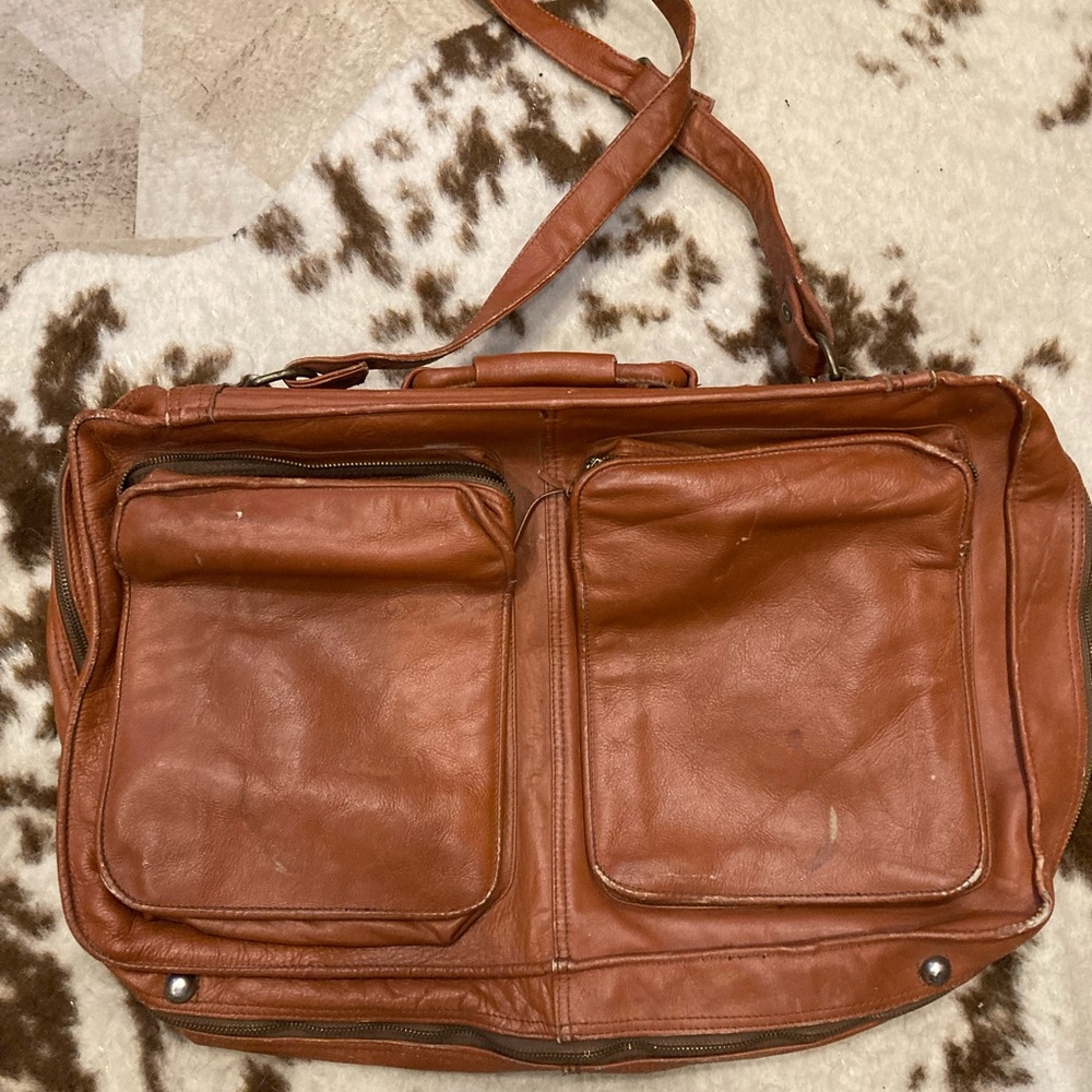 Vintage Brown Genuine Leather Bag Made In Columbia zippers pockets Men's Bag - Picture 5 of 15